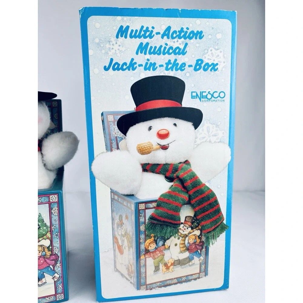 Vintage Enesco Frosty The Snowman Musical Jack-In-The-Box Christmas - Working